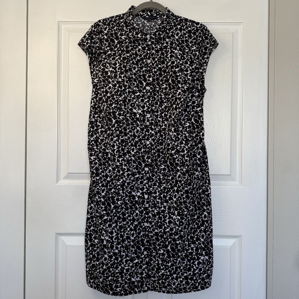 Tommy Hilfiger Black and White Floral Button Up Shirt Dress Women’s Size Large